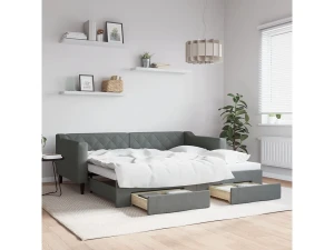 vidaxl Sofá cama nido con cajones tela gris oscuro 90x190 cm