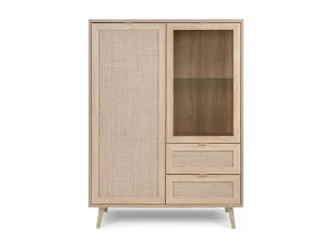 Calicosy Vitrina 2 puertas 2 cajones 101,5 cm - Impresión efecto ratán