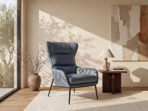 Unique Sillón de cuero de búfalo gris DINNIA
