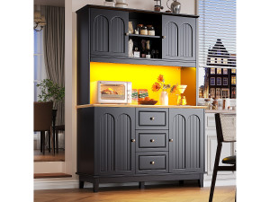 Merax Hoogwaardig keukenkastje - 120 x 40 x 180 cm - met LED's + 3 laden + 4 deuren - MDF - zwart