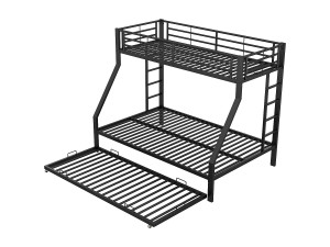 Kinderstapelbed 90(140)x200cm met uitschuifbed - valbeveiliging en ladder - metaal - zwart (zonder matras)