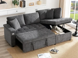 ModernLuxe Sofá em L com sofá-cama arquivado - com espaço de armazenamento - carregamento USB - 2 almofadas - Cinza