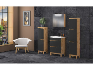 Badkamerset staand kastje met wastafel 80 cm eiken Wotan / zwart Alma