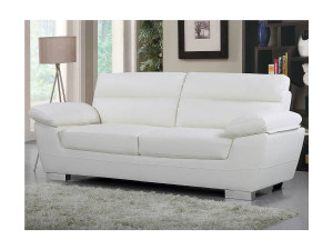 Habitat et jardin Bank gereconstrueerd leer en pvc meubel bankstel "Dallas" - 210 X 88 X 90 cm - 3 zits - Wit