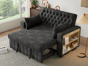 ModernLuxe Moderne opklapbare bank voor 2 personen - met drinkhouders - met USB-oplaadpoorten - met kussens - chenille stof - Grijs