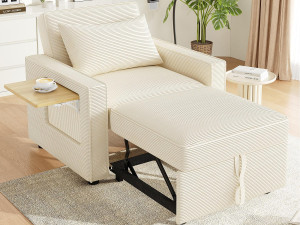 ModernLuxe Multifunctionele opklapbare bank - met USB-oplaadpoorten - met telefoonhouder - Ribfluweel stof - Beige