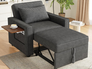 ModernLuxe Multifunctionele opklapbare bank - met USB-oplaadpoorten - met telefoonhouder - Ribfluweel stof - Grijs