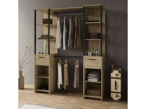 Vestidor Gary 2 Columnas Estilo Industrial Roble Kronberg/Negro 160x200 cm