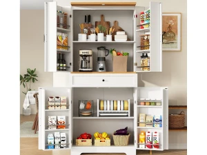 ModernLuxe Buffet de cozinha moderno 80x40x180 cm - 4 portas + 1 gaveta - móvel alto - MDF - Branco