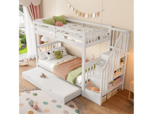Hauss Spole Wit stapelbed 90x200cm met uitschuifbed 90x190cm, opbergtrap, zonder matras
