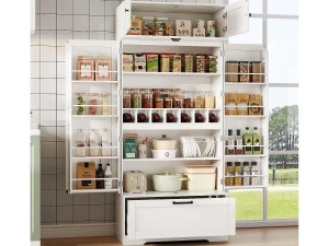 ModernLuxe Buffet de cozinha 80x40x180 cm - com prateleiras ajustáveis e adega - com 1 gaveta e 4 portas - Branco