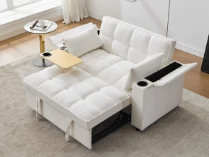 ModernLuxe Sofá conversível para 2 pessoas 140.5x74x82 cm - Encosto ajustável - Porta USB - Porta-copos - Mesa de apoio - Bege