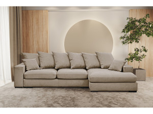 Hoekbank met slaapfunctie en bedstee, L-vormige bank, L-vormige bank Gabon stof Riviera Rechts Beige