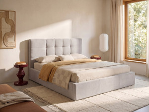 Vente-unique Bed met opbergruimte 160 x 200 cm - Stof - Beige - ELIAVA