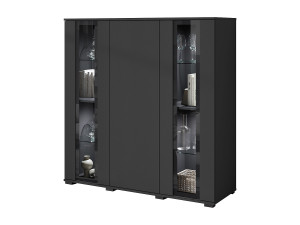 Moderne highboard 120 cm met LED – hoge vitrinekast voor de woonkamer met glas zwart mat