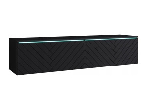 Moderne TV kast 140 cm voor woonkamer met LED 2 deurs greeploos zwart mat staand of hangend fronten MDF visgraat