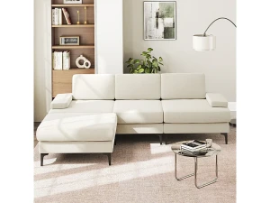 DripeX Sofá de Canto 3 Lugares em Chenille - com Ottomana - Carga Máx. 650kg - 244x146x83cm - Bege