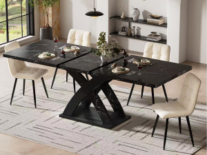 ModernLuxe Uitschuifbare eettafel 120-160x80x75cm - Voor 6 tot 8 personen - MDF + metaal - Zwart
