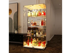 Vitrine de vidro com 4 prateleiras, vitrine de 2 portas com luz e fechadura, branca