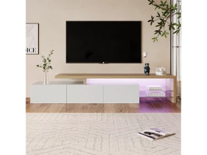 Suporte de TV LED moderno – Branco e Carvalho, 200 cm, com carregador europeu