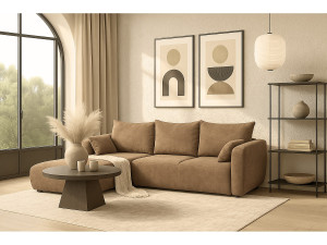 imebel DALLAS – Hoekbank met slaapfunctie links 255x165 cm, stof Raven 34 lichtbriun