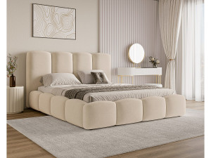 BESILIO Wolkenbed met opbergruimte en lattenbodem 200x200 Puffy – gestoffeerd fluwelen bed – Beige