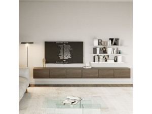 SELSEY Hangend tv-meubel met 6 kleppen – 300 cm – houtlook walnoot Wisconsin – FRAMME