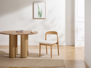 Unique Conjunto de 2 sillas en tela texturizada y madera de hevea - Crema SERYNA