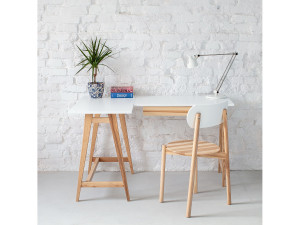 Hoekbureau met lade 115x85cm Luka Wit   Essenhouten poten   Linkerkant