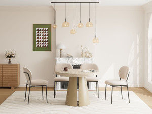 Unique Mesa de comedor extensible de 4 a 12 personas en MDF y metal beige - Efecto travertino beige JARELIA