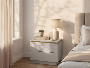 Vente-unique Set van 2 nachtkastjes met 2 lades - Beige en goud - VUKIA