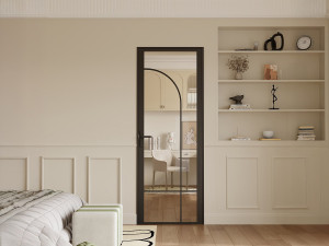 Unique Bloque de puerta reversible estilo ventanal de aluminio y vidrio templado - Alt. 204 x An. 73 cm - Negro - CLOSIDA