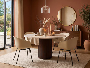 Unique Mesa de comedor de 4 personas en mármol y madera de acacia - Blanco y natural oscuro ASKAM