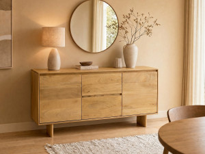 Unique Aparador con 2 puertas y 2 cajones de madera de mango - Color natural claro MABERY