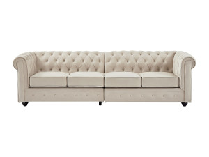 Unique Sofá fijo de 4 plazas en terciopelo beige CHESTERFIELD