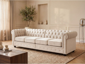Unique Kanapa 4-osobowa w beżowym welurze CHESTERFIELD