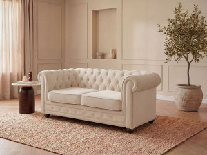 Unique Sofá de 2 plazas en tela beige CHESTERFIELD