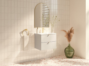 Vente-unique Zwevend badkamermeubel met inbouwwastafel - Beige - 60 cm - LAVENA