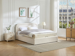 Unique Canapé abatible 160 x 200 cm - Tela bouclé - Beige - FIDOZIA