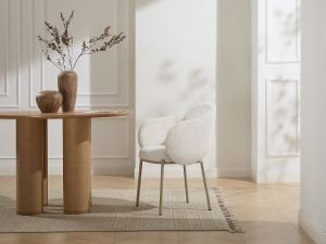 Unique Conjunto de 2 sillas con reposabrazos en tela texturizada y metal beige - Crema - ACACILIO