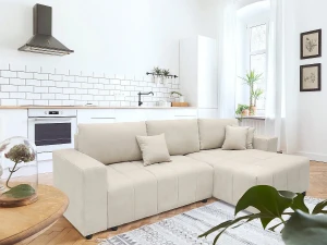 Habitat et jardin George", sofá-cama de canto de 4 lugares, estilo bolha, em tecido chenille - Bege