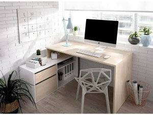 Dmora Secretária Ddiaw, Secretária multiposições para escritório ou quarto, Mesa de estudo multiusos de canto, 139x92h75 cm, Branco e Carvalho