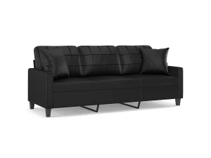 vidaxl Sofá de 3 plazas con cojines cuero sintético negro 180 cm