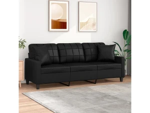 vidaxl Sofá de 3 plazas con cojines cuero sintético negro 180 cm