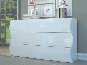 Dmora Cômoda Dmonz, cômoda com 6 gavetas, cômoda de quarto, 100% Fabricado na Itália, branco brilhante, 155x40h82 cm