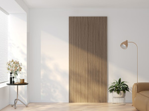 Unique Drzwi przesuwne z drewna i MDF z niewidoczną szyną - Naturalne jasne prążkowanie - 83 x 210 cm - LORVISA