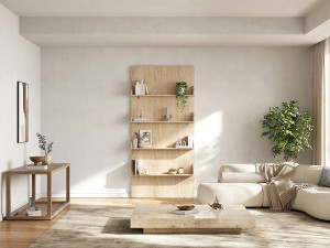 Unique Puerta corredera de madera y Mdf con estantes y rail invisible - Color natural claro - 93 x 210 cm KAZORI