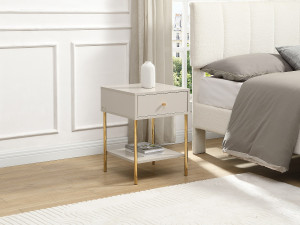Unique Conjunto de 2 mesitas de noche con 1 cajón - MDF y metal - Beige y dorado - MILAVIA