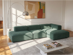 Unique Sofá rinconera abierto modular de pana verde RUZOLO