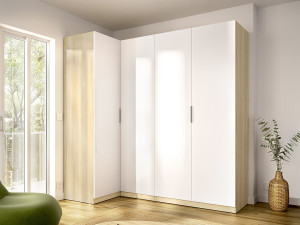 Unique Armario esquinero 4 puertas - An. 188cm - Blanco y natural claro - KALONY